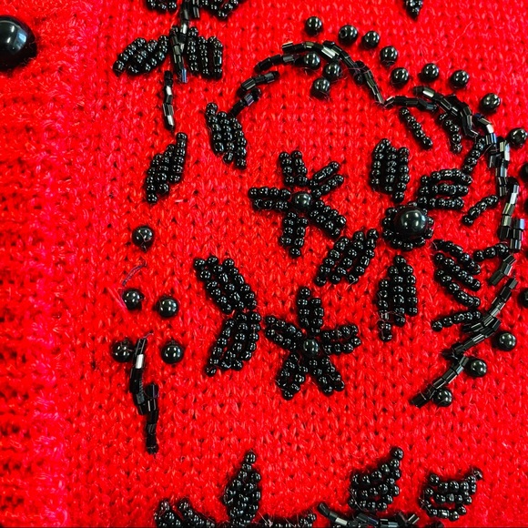 Dana Scott. Vintage Red & Black Beaded Cardigan. M - Picture 7 of 8